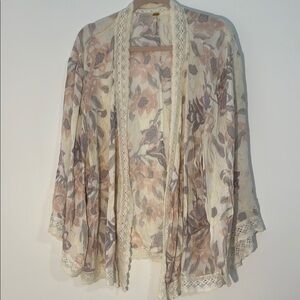 Free People Floral Lace Trim Kimono